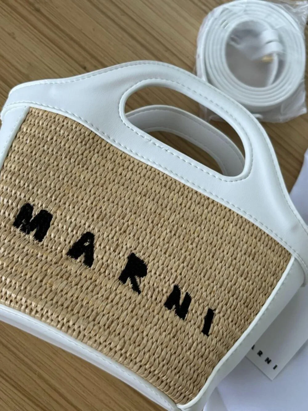 ☺️Marni☺️White Patchwork - Woven Basket - Mini Market Basket